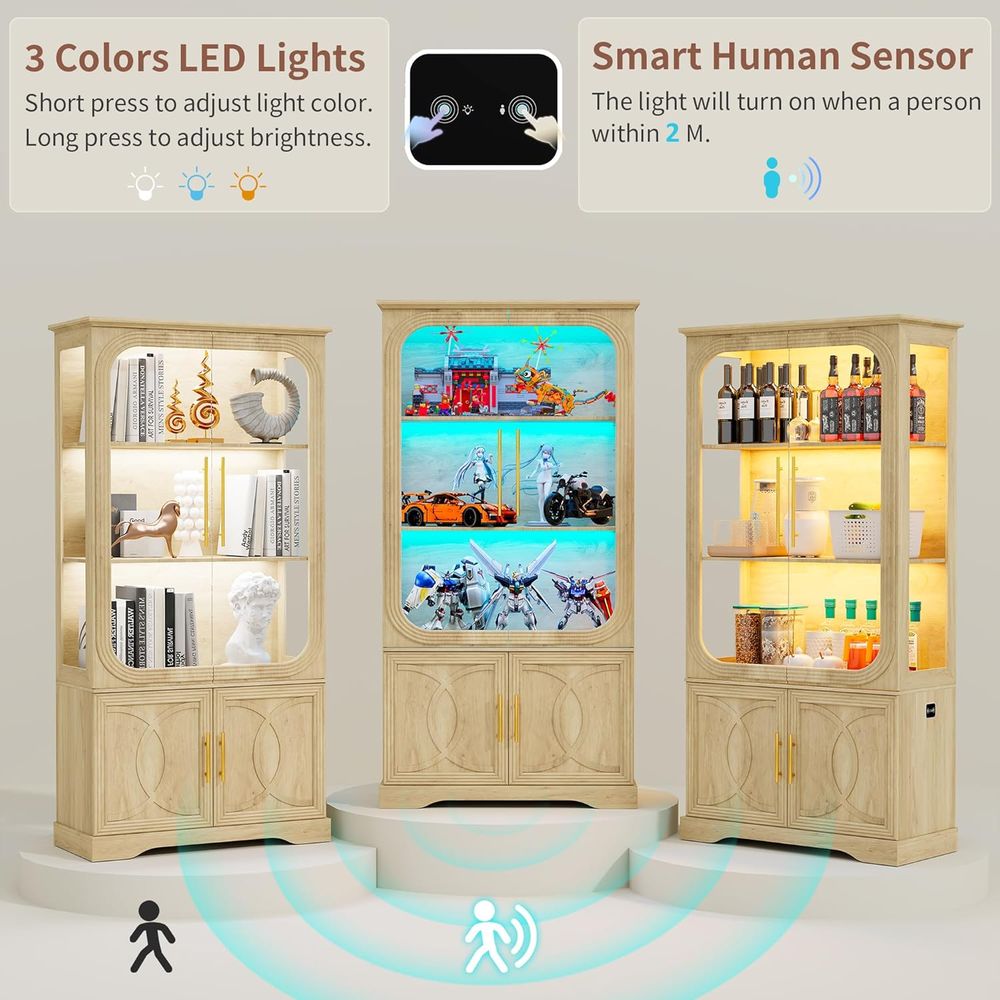 69 Oak 5-Tier LED-Lit Glass Di - Glass Cabinet Display review and price