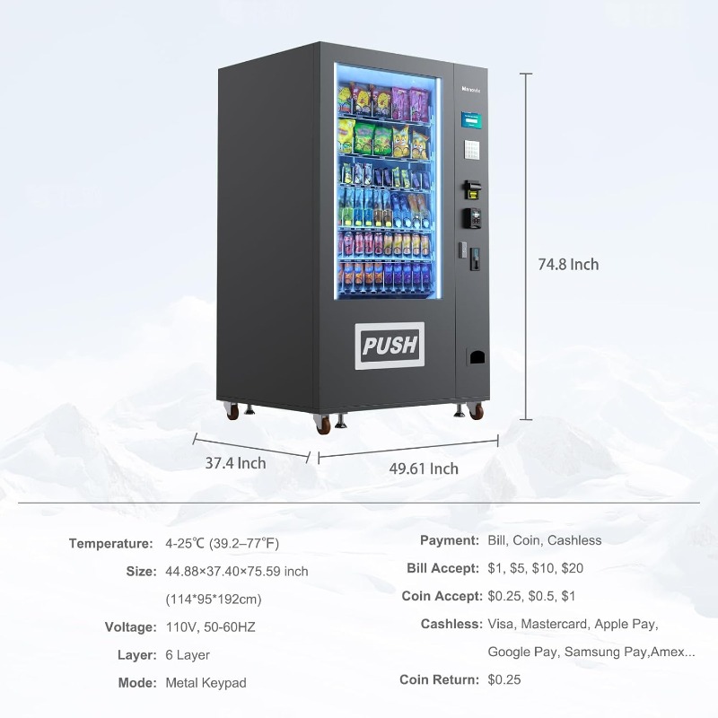 Customized Large 60 Slots Snac - Bill Acceptor Vending review and price